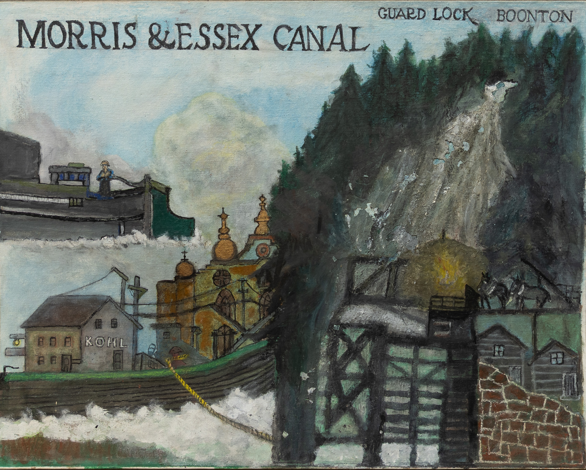 "Guard Lock, Boonton". Painting by F.C. Wells, Jr. Likely in the 1940 or '50s.
